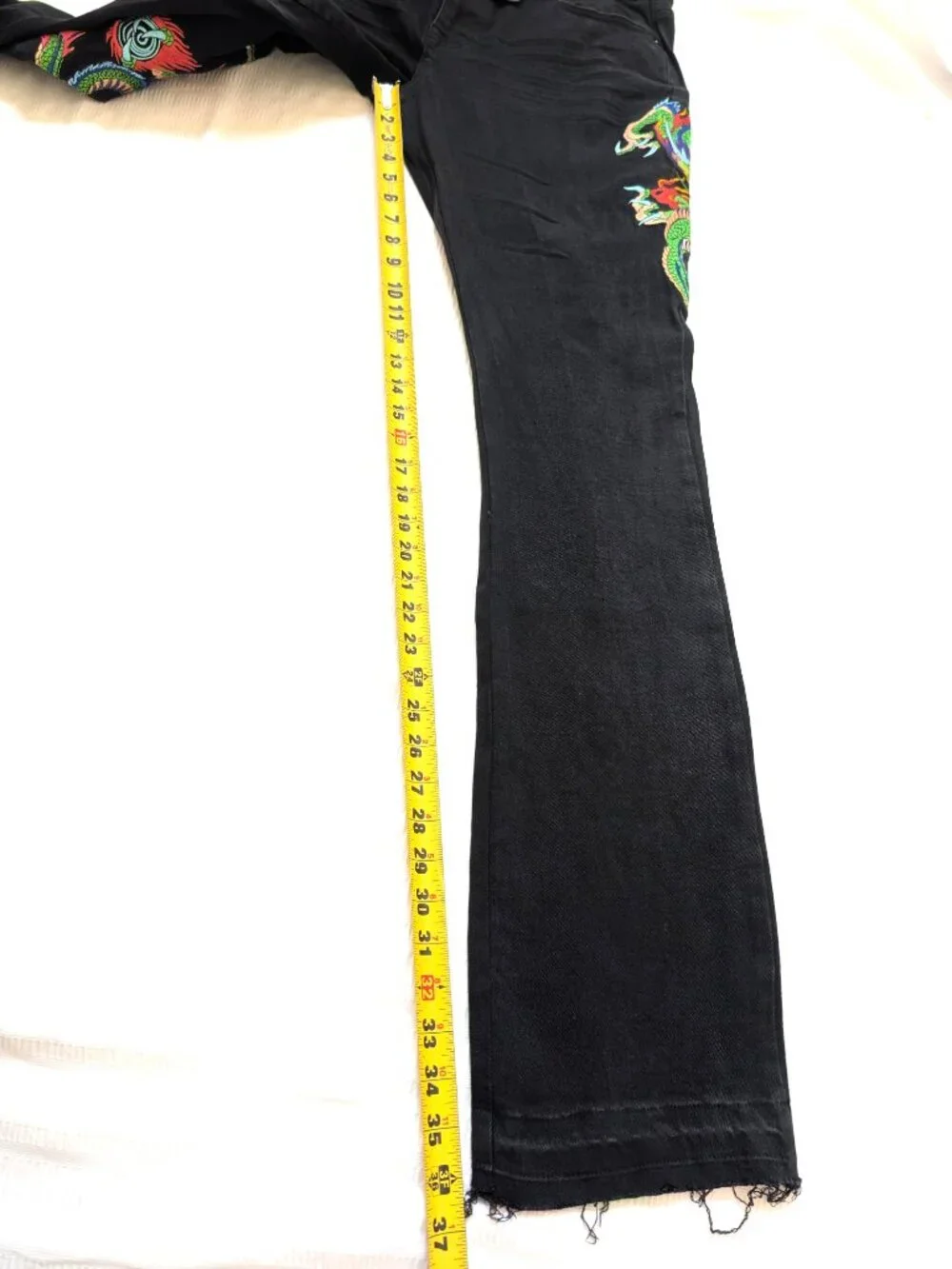 Ed Hardy Men’s 34 Black Dragon Embroidered Stacked Bootcut Jeans NWT Y2K